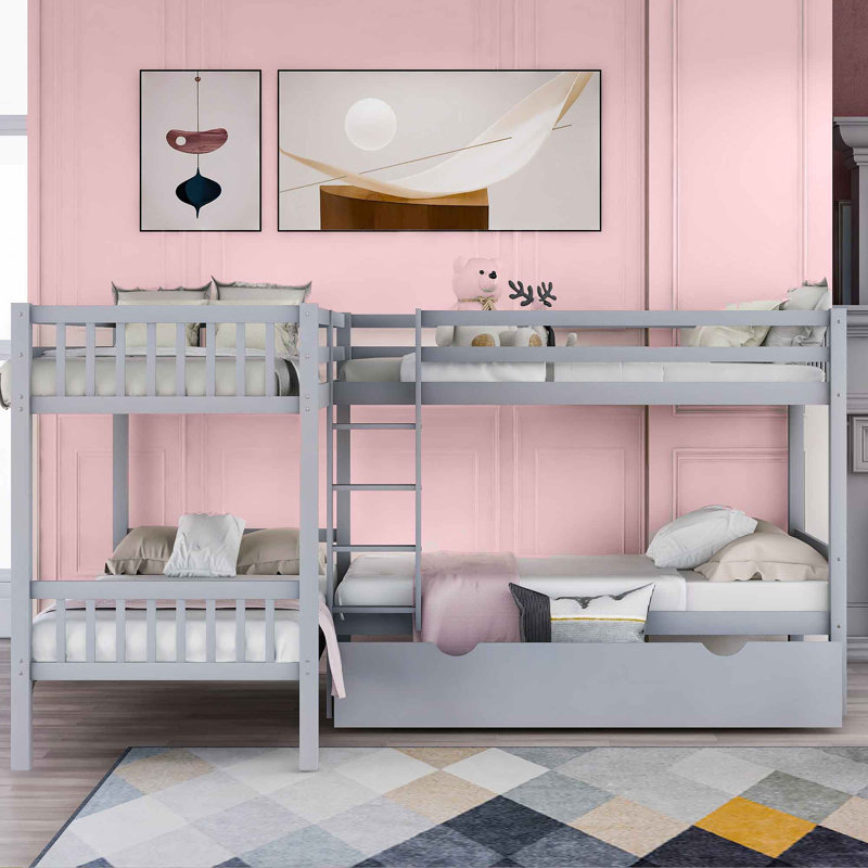 Antanae Kids Twin Bunk Bed with Drawers, Gray