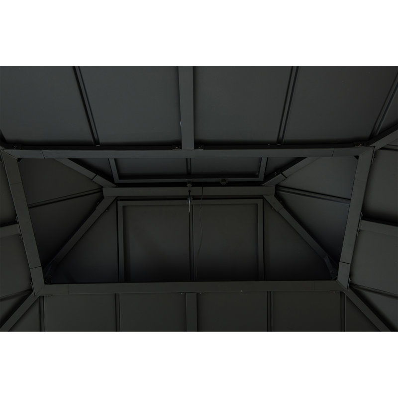 10x12 Black Aluminum and Steel Hardtop Gazebo with Solar Panel and Netting
