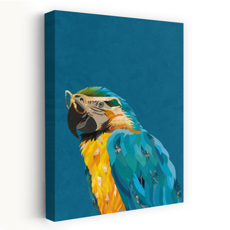 Cool Parrot With Glasses Vibrant Bird Animal Nature Wall Art Print by Sarah Manovski - Wrapped Canvas Print