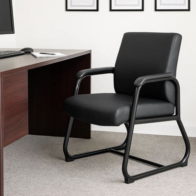 Fauteuil d'invité, vinyle antimicrobien noir, structure de base traîneau