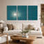 Ensemble de 3 toiles murales représentant des lignes blanches rayonnantes sur fond turquoise-1111794070