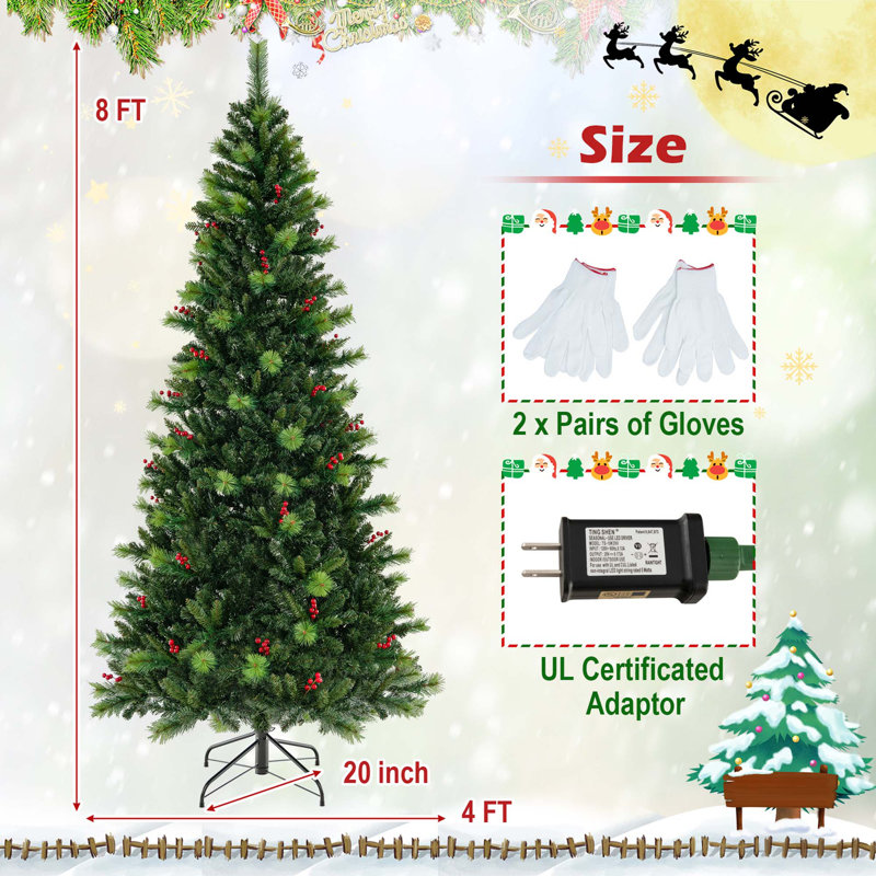 Arbre de Noël artificiel illuminé 8 pi Isaiahs - support inclus