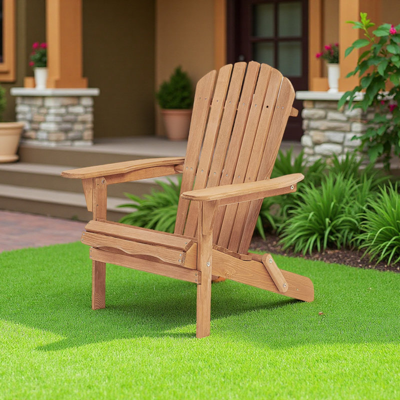 Set of 2 Solid Hemlock Wood Adirondack Chairs – Half Pre-Assembled, Foldable Outdoor Lounge Patio Chairs for Garden, Lawn & Backyard