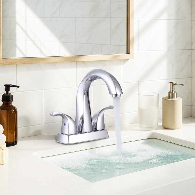 Robinet de lavabo de salle de bain à poignée double 4 pouces avec ensemble de drain, Chrome poli