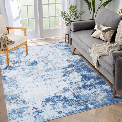 Tapis bleu en polyester tissé à la machine Tiede