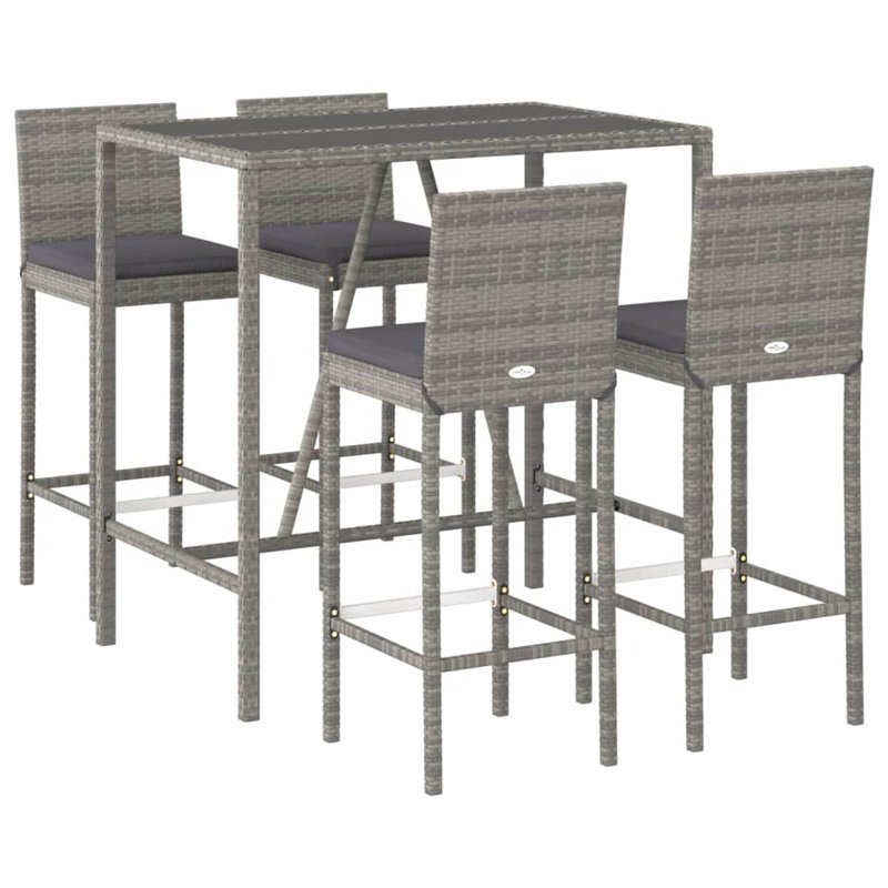 Ensemble de bar 5 pièces avec coussins en rotin gris Vidaxl