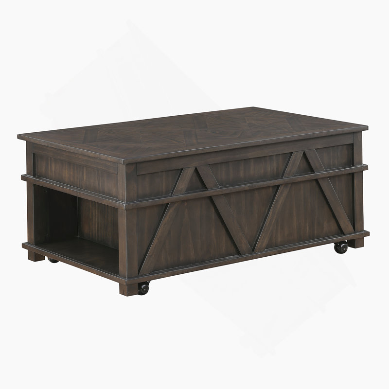 Table basse traditionnelle à plateau relevable rustique avec rangement brun