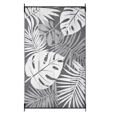 plant pattern indoor/outdoor garden patio rug waterproof grey white