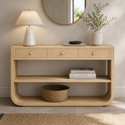 Console Velmori 55 po avec 3 tiroirs à fermeture en douceur et tablettes ouvertes