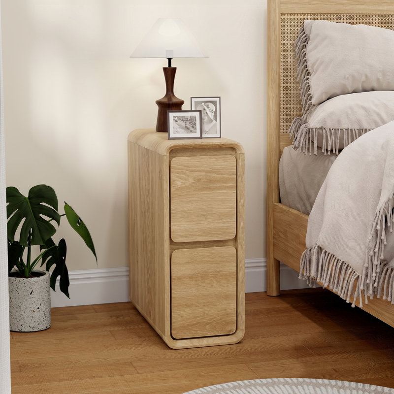 Table de bout étroite avec 2 tiroirs, Beige, 1