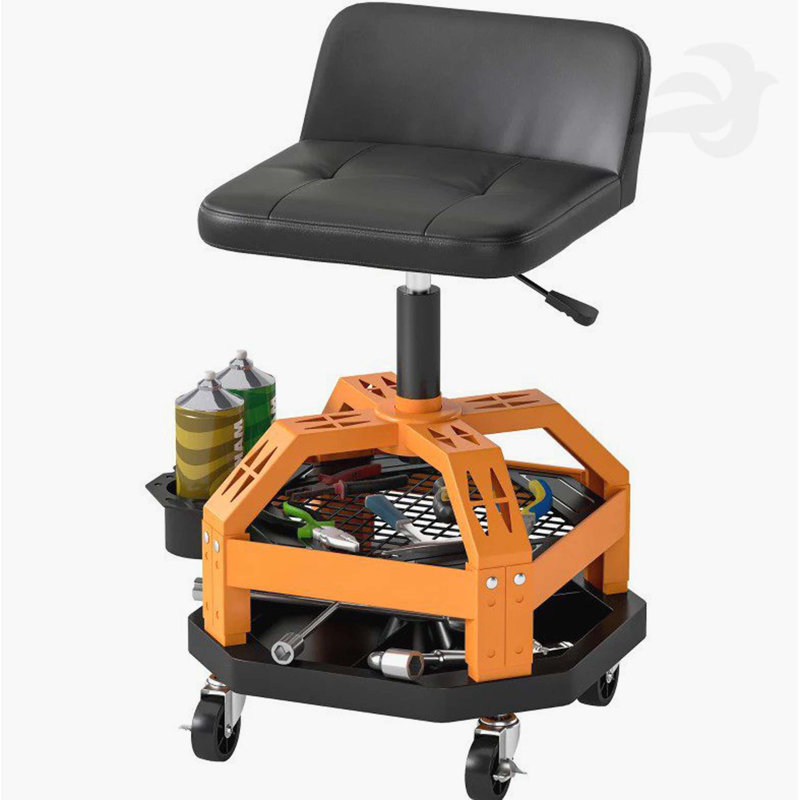 Capacity Mechanic Stool,Rolling Creeper Garage Stool,Tool Tray, Adjustable Height, Yellow