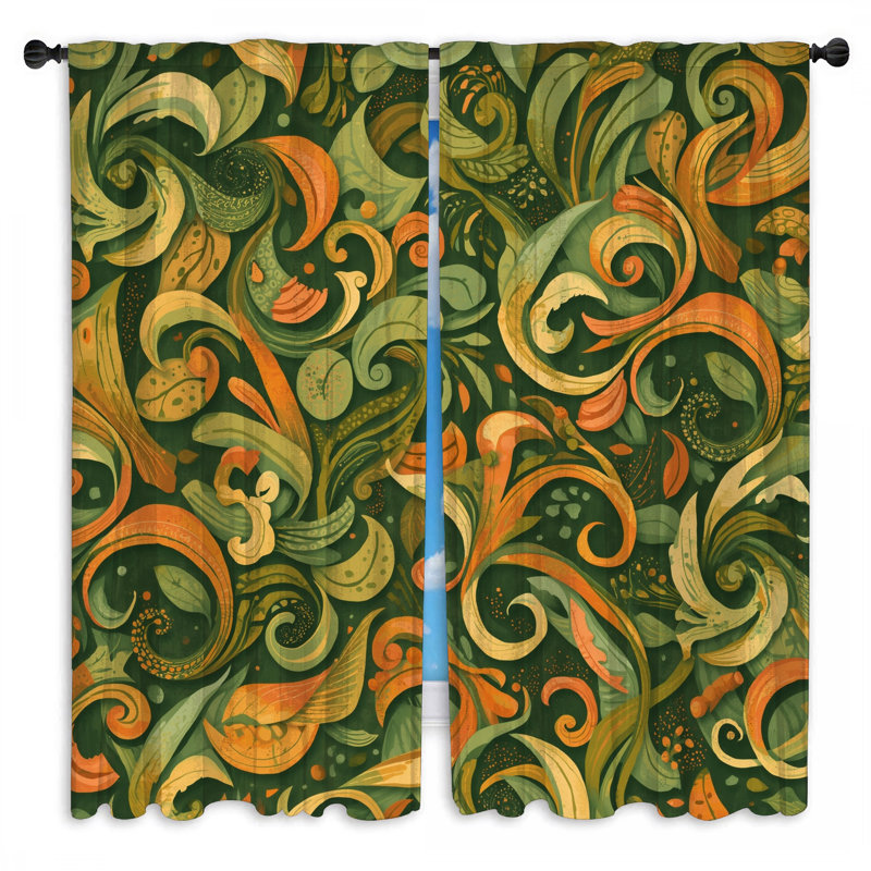 Rideaux de fenêtre à motif de tourbillons complexes et voilage floral - 2 panneaux, 40in x 80in - 2 panels