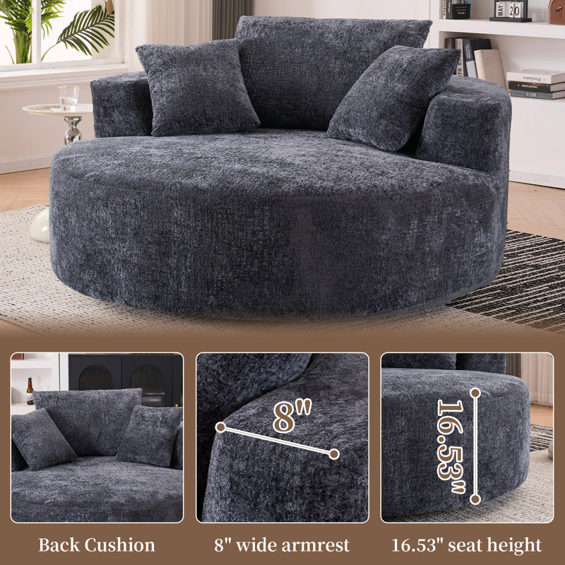 Oversized Upholstered Barrel Accent Swivel Chair– 55" Waffle Chenille, Compression, Gray
