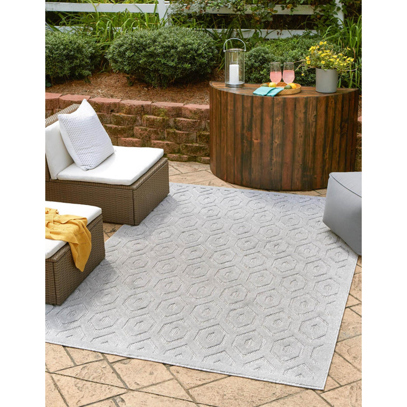 Tapis intérieur / extérieur gris Heckman, Rectangle 2 pi x 3 pi