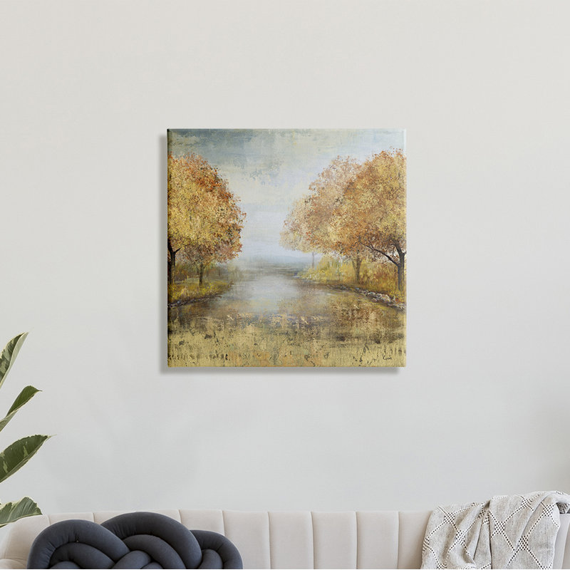 Paysage d'automne doré, forêt, scène contemporaine - impression, H 24 po x l 24 po x P 1,5 po, Estampe numérique Farmhouse