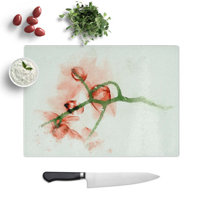Tempered Glass Orchid Flower Art Chopping Board