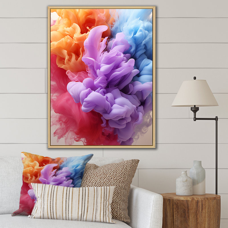 Impression sur toile de formes abstraites mauves, bleues et roses, H 20 po x l 12 po x P 1 po, Cadre naturel flottant