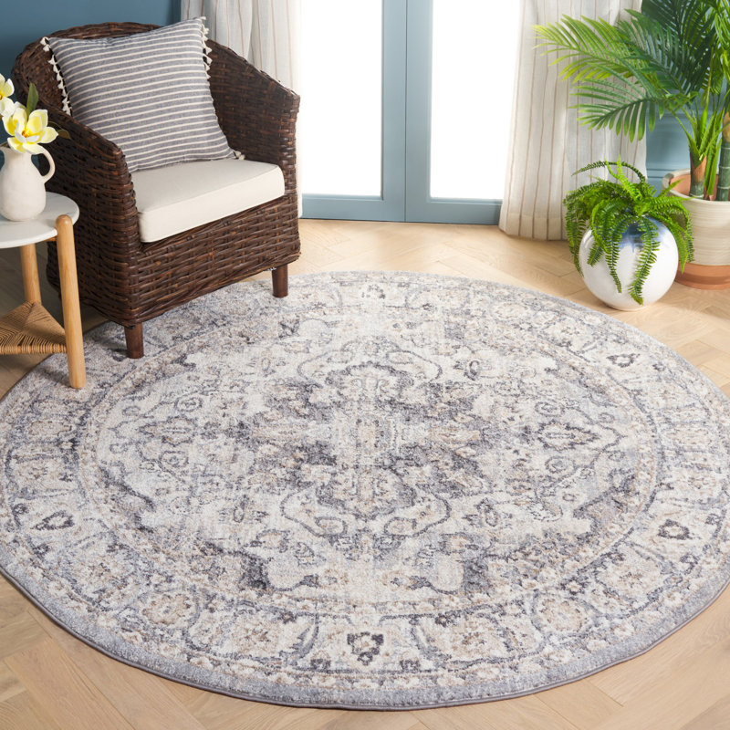 Tapis gris / ivoire Hka, Rond 6 pi 7 po