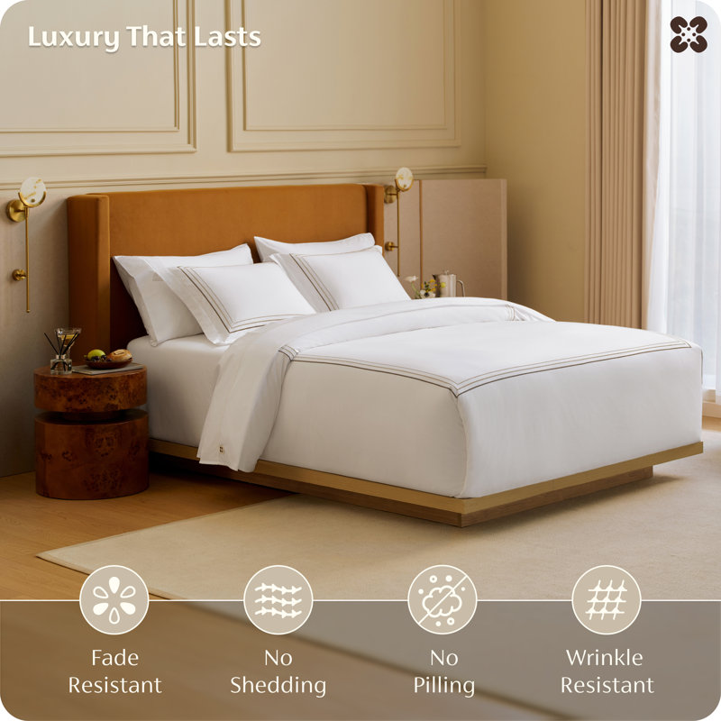 Housse de couette 100% coton égyptien de très grand lit, ensemble de literie de luxe pour hôtel toutes saisons (ensemble de 3)