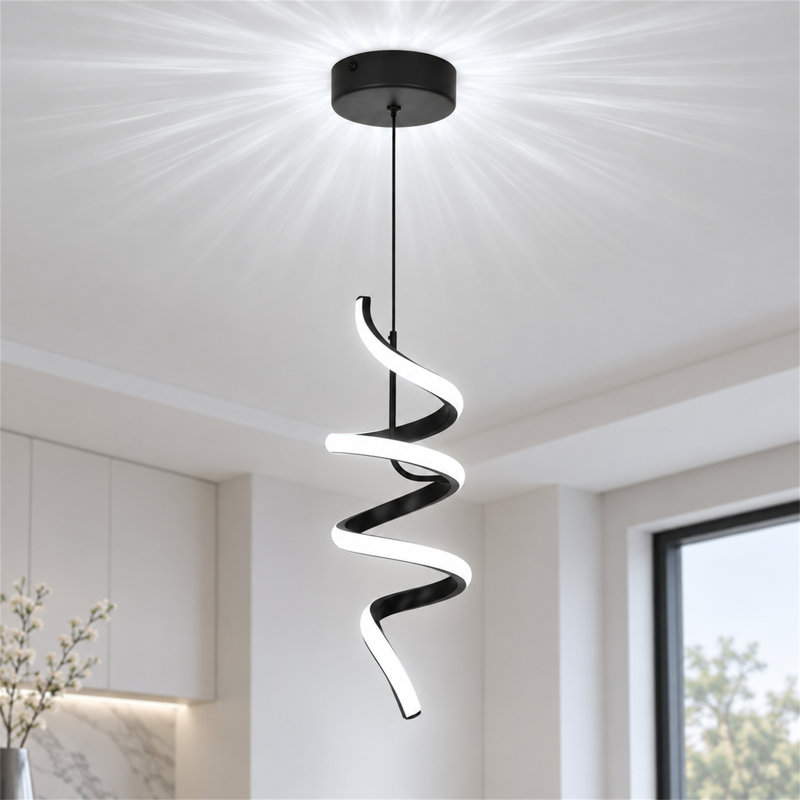 Suspension DEL intégrée spirale 1 lumière 41,1 cm (16,2 po), 15 W, blanc froid 6 000 K, Noir mat