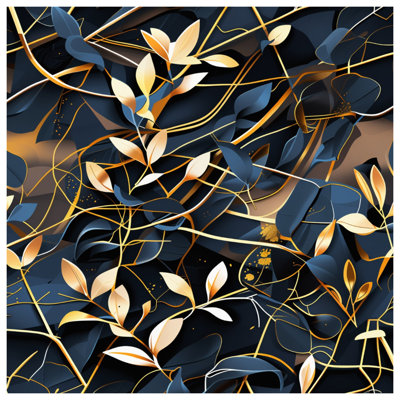 Abstract Golden Foliage Quilted Bedspread All Sizes
