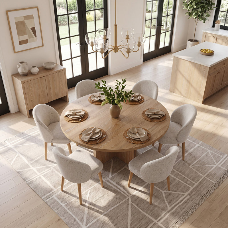 Ensemble de table de salle à manger 60 "en placage de bois avec chaises rembourrées et pieds en bois massif