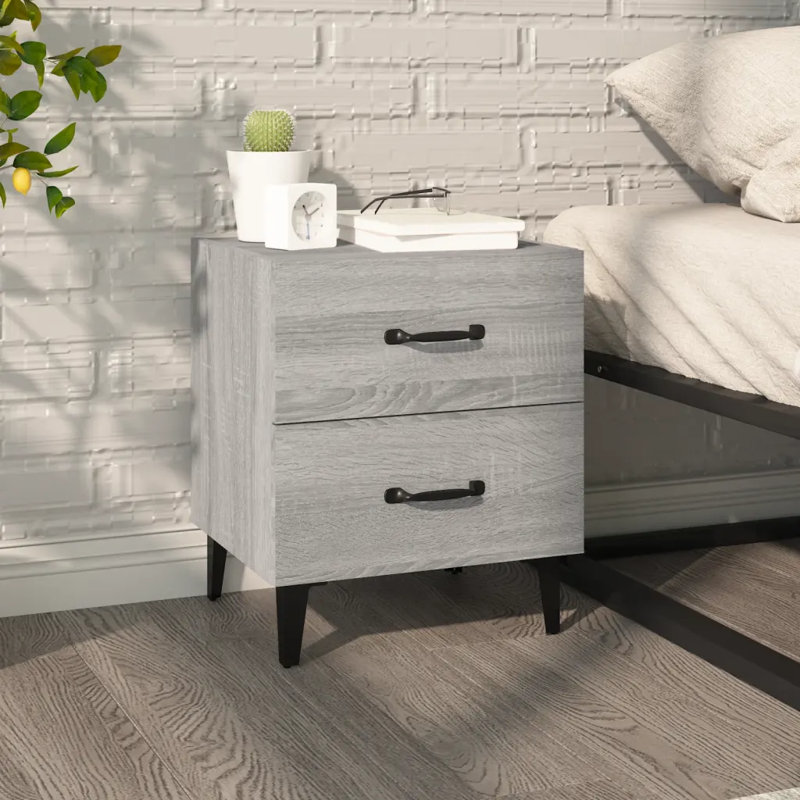 Jemena 40cm W Bedside Table, Grey, Set of 2
