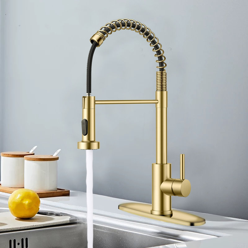 Kitchen Faucet With Pull Down Sprayer Industrial 1 Handle 1 Hole Or 3 Hole Faucet For Farmhouse Camper Laundry Utility Rv Wet Bar Sinks, Stainless Steel