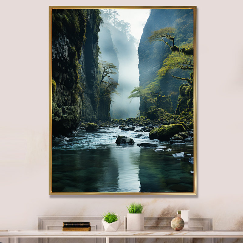 «USA Columbia River Canyon Gorge», reproduction d'art sur toile, H 40 po x l 30 po x P 1,5 po, Cadre flottant doré
