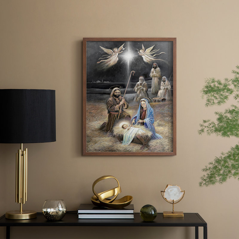 Bethlehem Night, reproduction encadrée - bois massif, H 30 po x l 24 po, Noyer