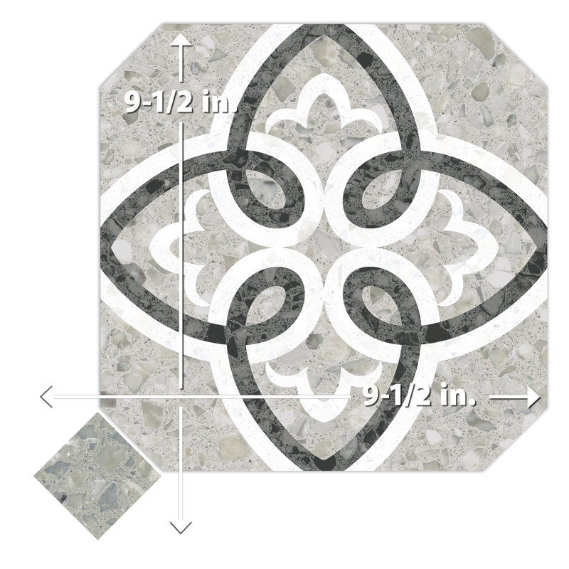 Riviera Octagon Garde Gris W/Taco 7-7/8 In. X 7-7/8 In. Porcelain Floor And Wall Tile, Gray/Green