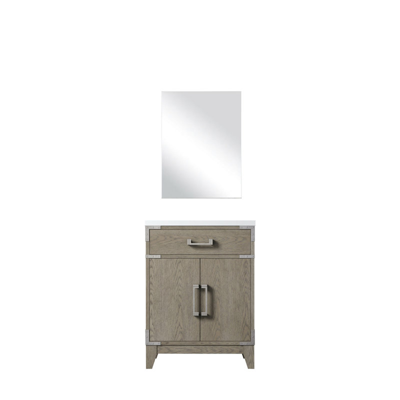 Meuble-lavabo en chêne gris 24 po x 18 po, comptoir en acrylique et miroir de 18 po à fermeture en douceur, riche espace de rangement intérieur 24 po 18 avec plateau
