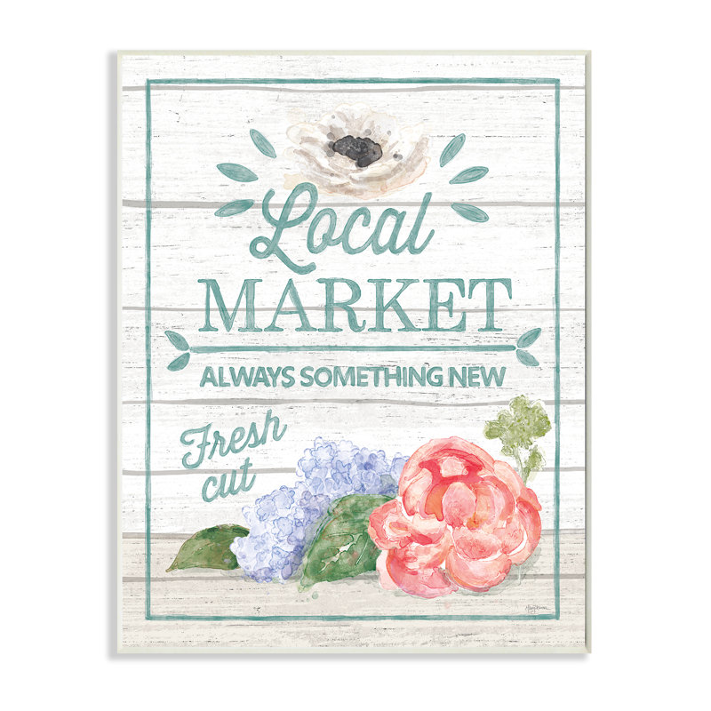 « local market fleurs rustique », impression, H 10 po x l 15 po x P 0,5 po, Plaque en bois