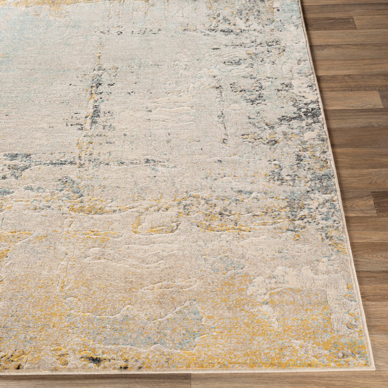Peter Abstract Modern Marble Mustard Rug, Runner 80 x 220 cm