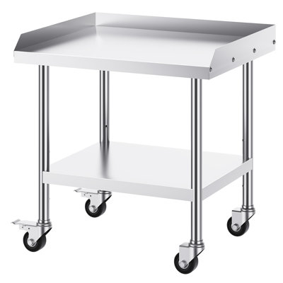 Table de travail en métal 24 po x 28 po x 30 po, 4 roulettes, dosseret à 3 côtés, tablettes réglables au niveau, idéale pour la préparation des aliments dans la cuisine d'un restaurant