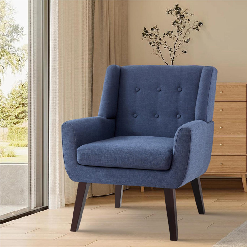 Avae Upholstered Wingback Chair, Dark Blue