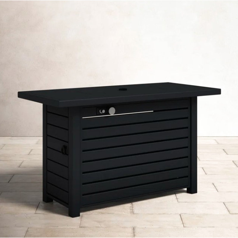 Foyer de table en acier au propane / gaz naturel avec couvercle - 8h de combustion, 50000, noir, construction moderne de jardin et de divertissement extérieur, gaz, noir