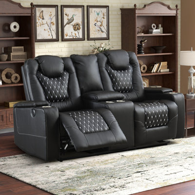 72.1'' Wide Modern Style Faux Leather Power Reclining Loveseat Sofa with USB & Arm Storage & Cup Holders