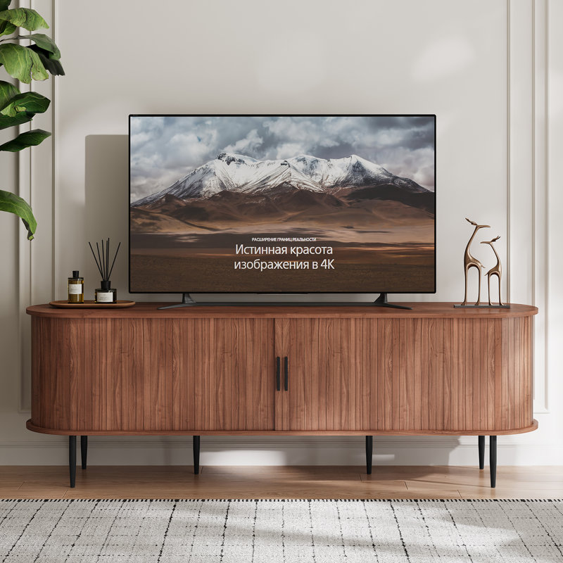 Meuble télé moderne avec porte coulissante, 63'', Brun
