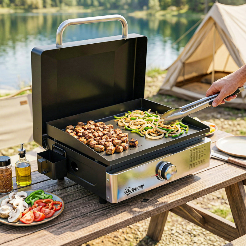 Outsunny Single Burner Countertop, Portable 12500 BTU BTU Gas Grill