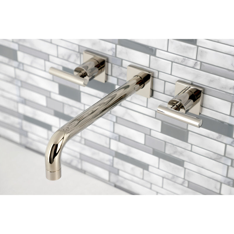 Kingston Brass Manhattan Two-Handle 3-Hole Wall Mount Roman Tub Faucet, Polished Nickel, T-bar