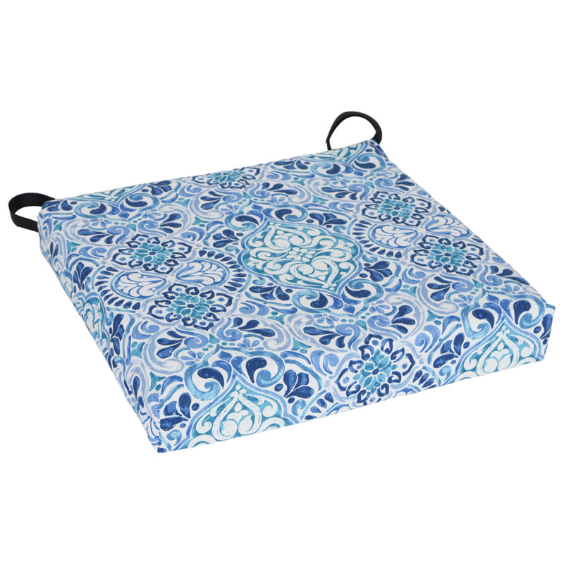 20-Inch By 19-Inch Outdoor Chair Cushion, White/Blue/Fiorella Baltic Moroccan