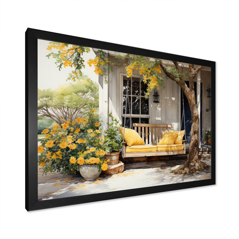 Maryory Farmhouse Yellow Country Comfort III - ferme, art mural, H 34 po x l 44 po, Cadre photo unique, Noir