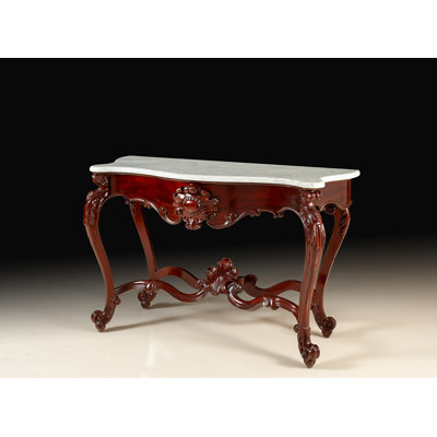 Italian Antique Carved Mahogany Console Table with Carrara Marble Top