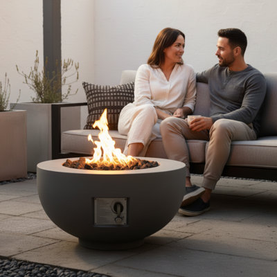 Outdoor Round Concrete Fire Pit Table, 40,000 BTU Propane Fire Pit Bowl
