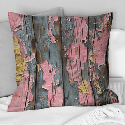 Petal Pink And Gold Distressed Wood II - Farmhouse Pillow