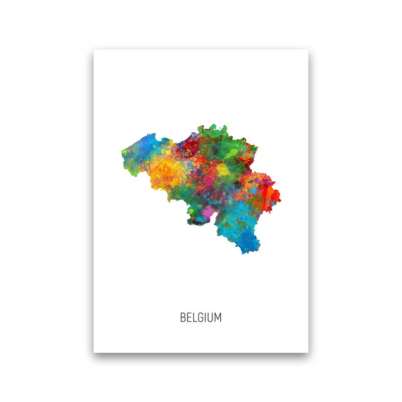 Belgium Watercolour Map by Michael Tompsett - Print, Unframed, 30cm H x 21cm W x 1cm D