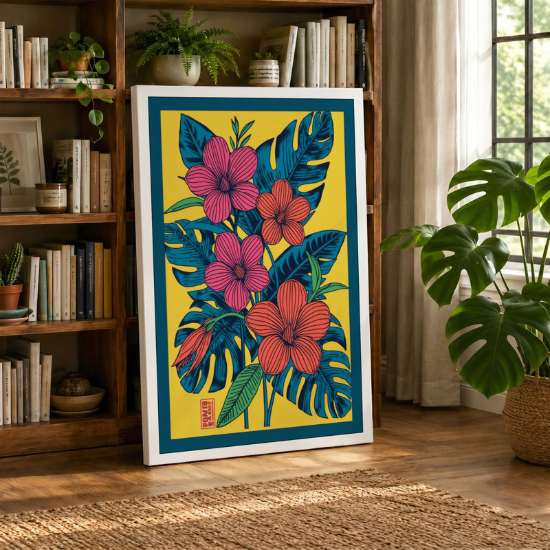 Tropical Blooms Botanical - Wrapped Canvas, 30x20 - 76.2 x 50.8 cm, Taupe Border