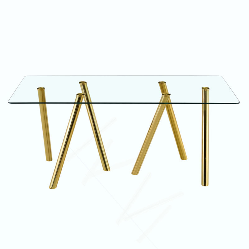 Table de salle à manger en verre trempé avec pieds robustes en métal, Doré, H 30 po x L 71 po x l 35,5 po