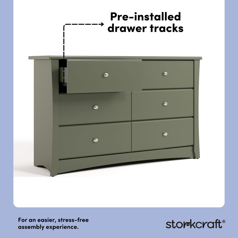 storkcraft dresser Horizon 6 Drawer Olive and stylish metal knobs Storkcraft Malta 6 Drawer Dresser
